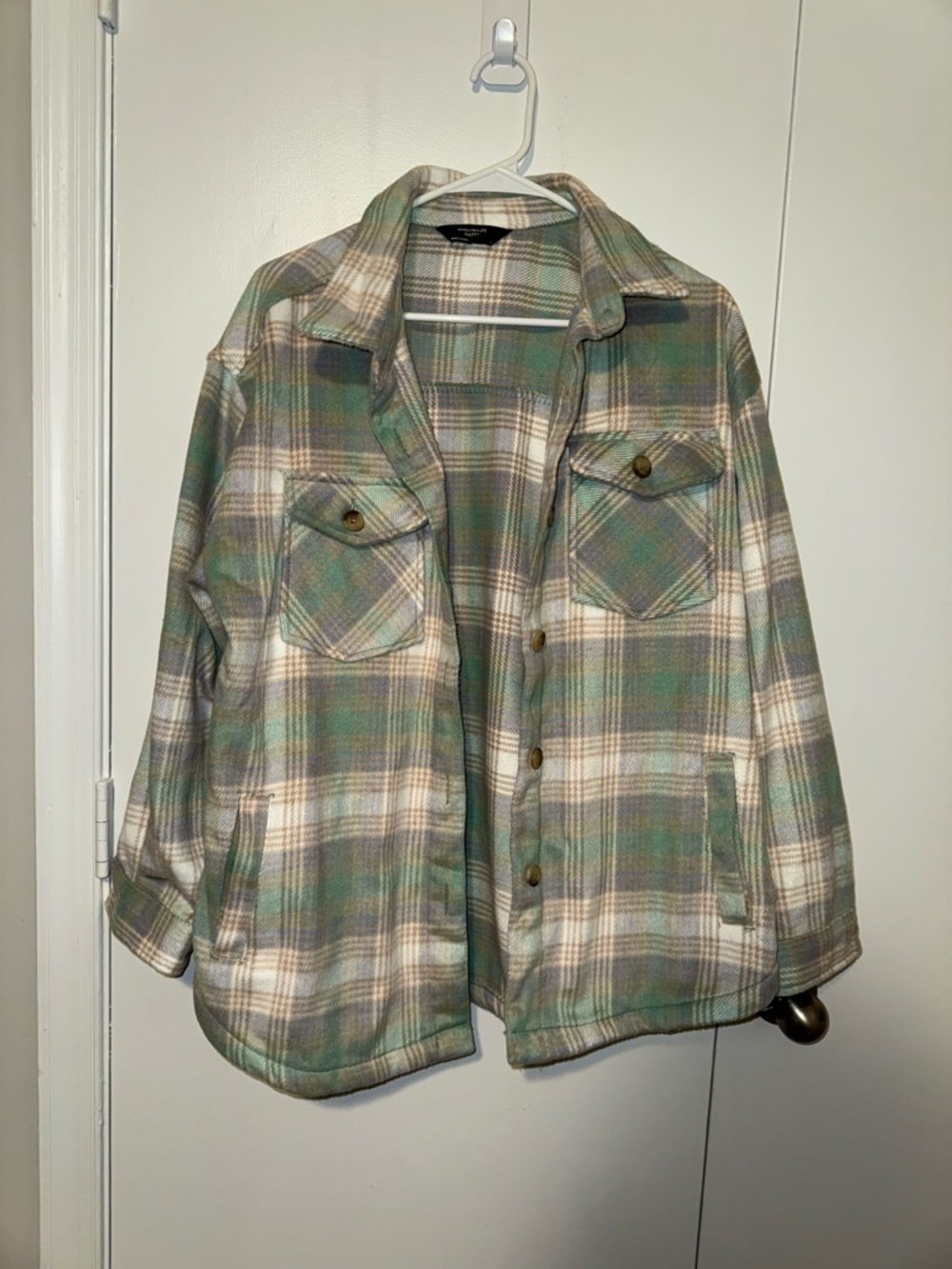 Plaid Utility Jacket in Green and Cream